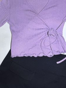 Purple Ribbed Wrap Top