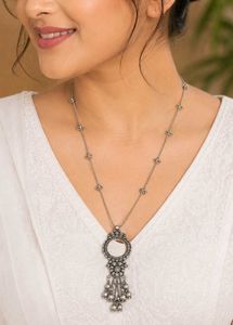 Boho Oxidized Silver Mirror Pendant Necklace