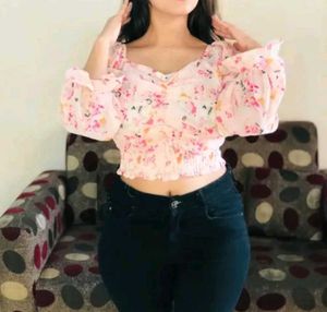 Sheer Floral Ruched Crop Top