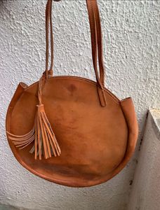 Tan Leather Round Sling Bag