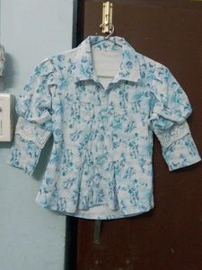 Vintage Light Blue Floral Button-Up Shirt