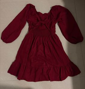 pinteresty red puff corset waist dress