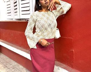 Sheer Lace Bell Sleeve Top