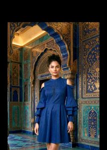 Elegant Blue Cold Shoulder Dress