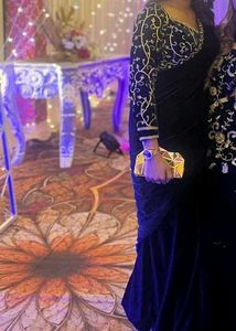 Navy blue Velvet Saree with blouse