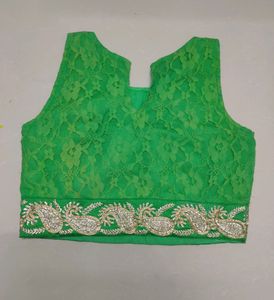 Beautiful Light Green Net Blouse with Golden Embro