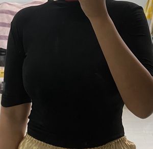 Black Mock Neck 3/4 Sleeve Top