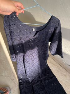 Elegant Navy Blue Embroidered Kurta