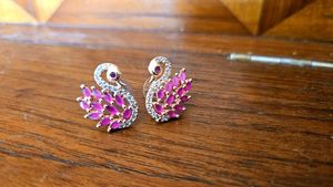 Swan Earrings with Pink Accents