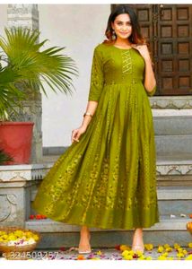 Women Olive Green Ethnic Gowns