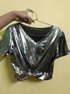 Metallic Silver Party Top