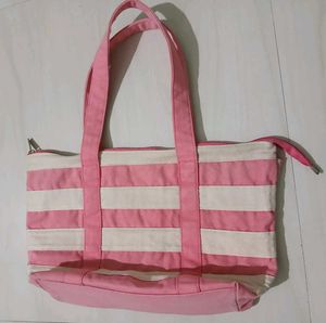 Pink &amp; White Striped Tote Bag