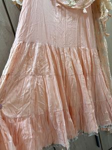 peach gown with cowl and attached drape