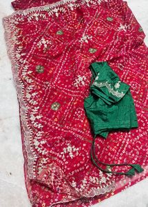 Beautiful Red Bandhani Saree