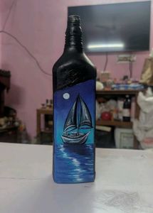 Hand Painted Seascape ship Bottle Art