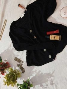 Chic Black V-Neck Button-Up Cardigan