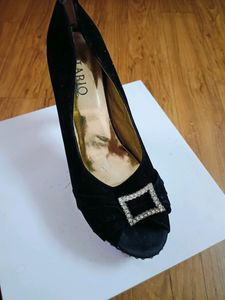Black Velvet Rhinestone Heels