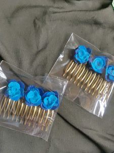 Blue Floral Hair Combs Set