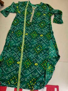 Green Bandhani Print Kurta with sequin work