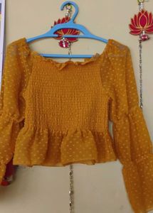 Chic Yellow Smocked Blouse
