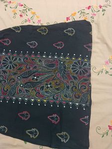 Black Kantha work Kurta with Bird Embroidery