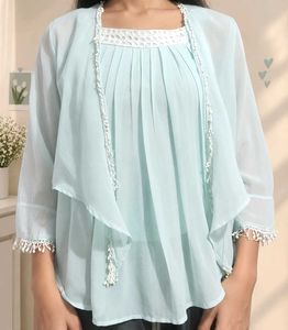 sky blue top with shrug