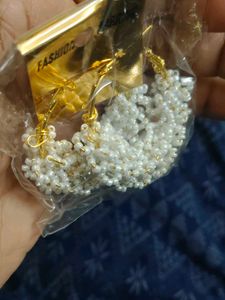 Fashion White Beaded Hoop Earrings