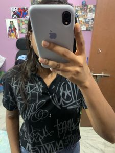 Graffiti Print Cropped Tee