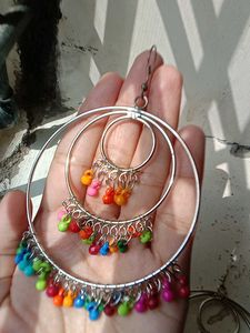 Boho Hoop Earrings with Colorful Beads