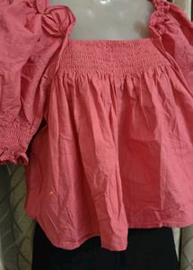 Chic Pink Puff Sleeve Square Neck Top