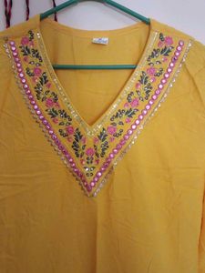 Vibrant Yellow Embroidered Kurta