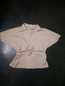 Stylish Beige Wrap Top with Belt