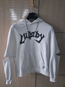 White Cut-Out Hoodie with Chain Detail