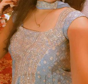 Elegant Light Blue Palazzo indowestern