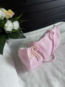 Handmade Pink Crochet Shoulder Bag / Tote Ba