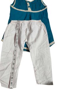 kid's Adorable Teal Blue Top &amp; White Pants Set