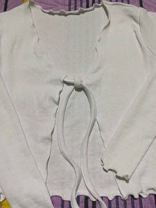 White Tie-Front shrug/cardigan