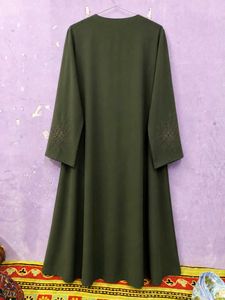 Elegant Olive Green Abaya with Embellished Sleeves