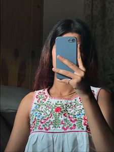 Shein White Embroidered Top