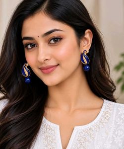 Elegant Blue Leaf Design Earrings