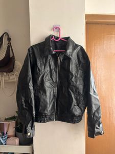 Savana Black Faux Leather Bomber Jacket