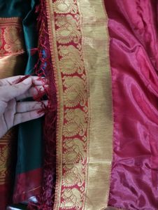 Green and Gold Saree with Red Border