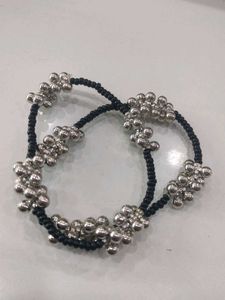Silver Anklets with Black Beads