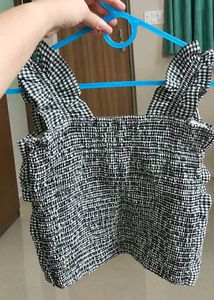 Checkered Ruffle Top with Front Tie