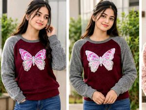 Burgundy Sweater with Butterfly Design