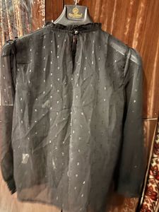 Elegant Black Sheer Top with Metallic Dots