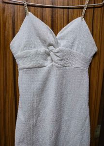 Imported White Chain Strap Dress With Shrug