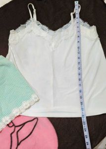 Lace Trim Cami &amp; Striped Shorts Set