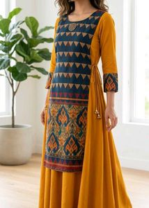 Boho Chic Kurti With Ikat Inspired Apron Overlay