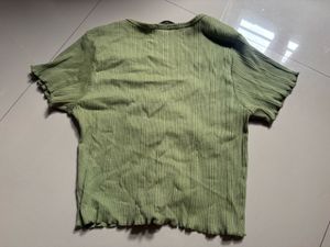 Green Ruched V-Neck Tee